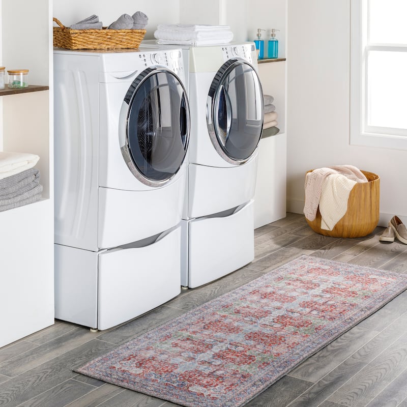 Artistic Weavers Baadur Distressed Traditional Machine Washable Area Rug - 2'7" x 7'3" Runner - Rust/Blue