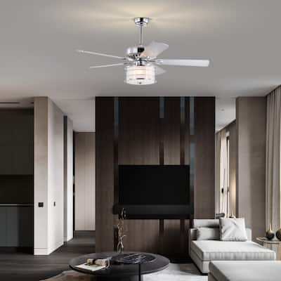 52" 3-Light Chrome Drum Shade LED Ceiling Fan + Remote