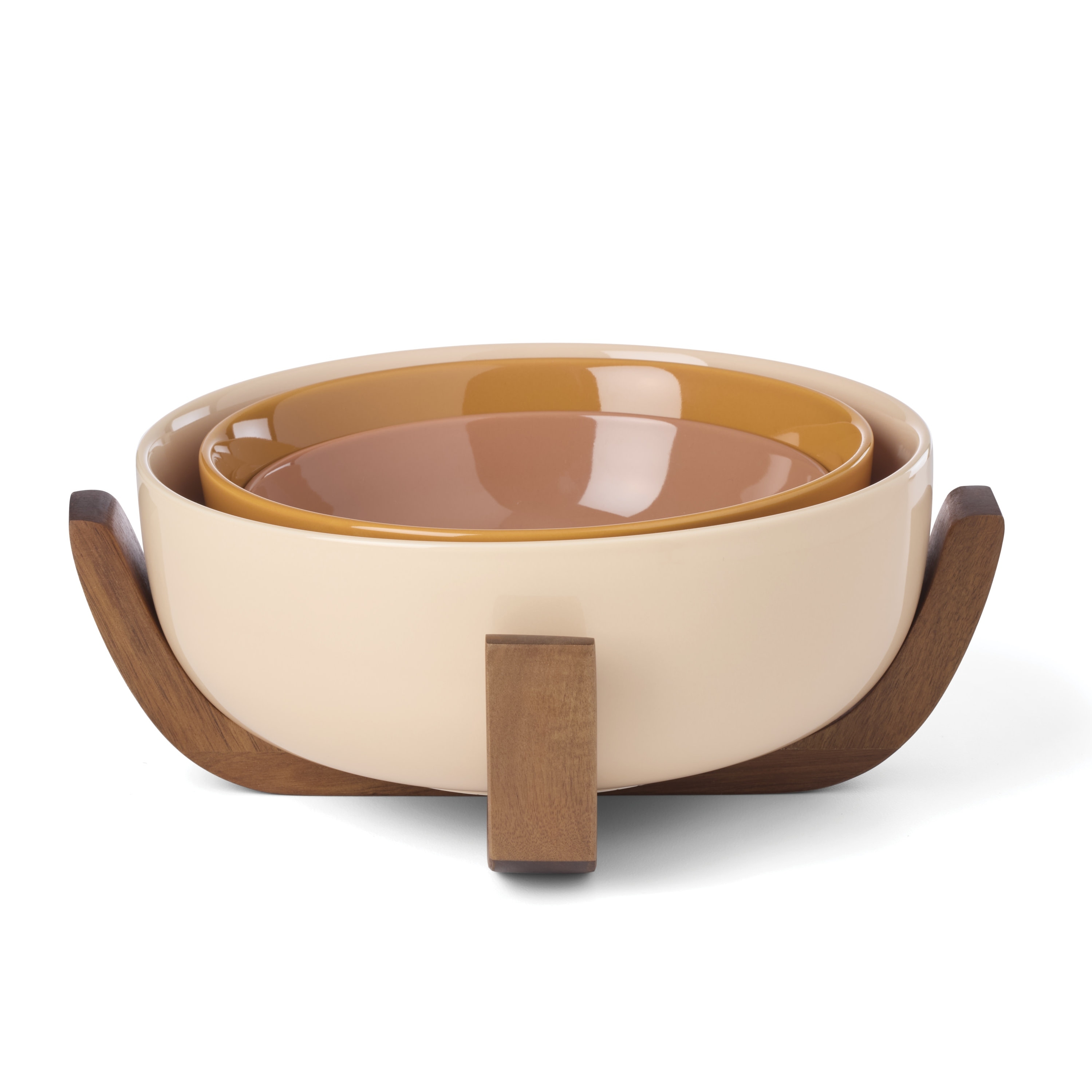 Oneida 24 Seven Colors 4-Piece Nesting Bowl Set with Wood Stand - 4-Piece Set
