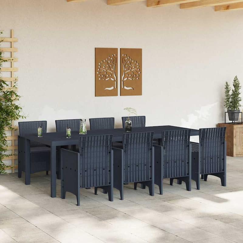 vidaXL Garden Dining Set 9/11 pcs Anthracite/Brown Polt rattan - 250 x 100 x 73 cm