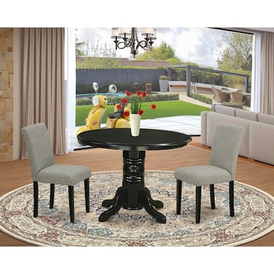 Round Dining Table Set 3pc - 42" Table & 2 Parsons Chairs - Linen Fabric & Black Legs - Modern Dining Room Set