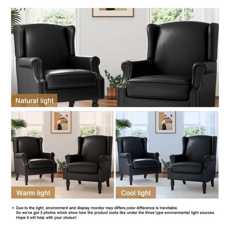 2 Set Modern Vegan Leather Wing Back Armchair