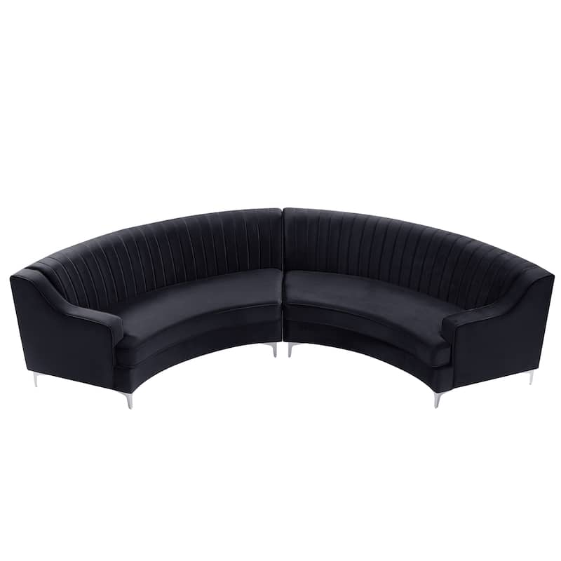 Tufted Velvet Sofa Curved Couch with Pillows - Black