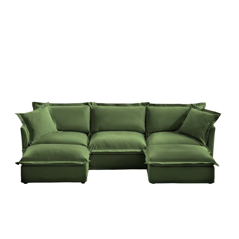 120" U-Shaped Chenille Sectional Sofa with 3-Seater and French Edge Pillows & Cloud Cushions