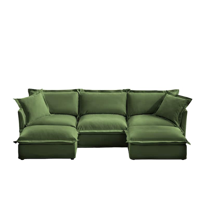 Modern Deep Seat Modular Sofa with Removable Chenille Covers and Plush Cushions for Living Room and Guest Room