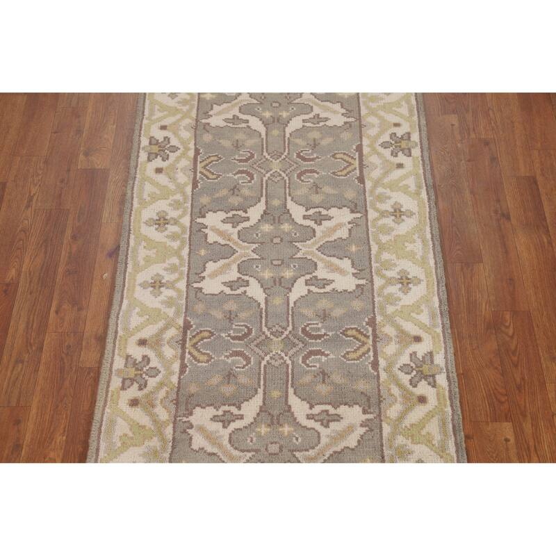Grey Oushak Runner Rug Hand-Knotted Transitional Wool Carpet - 2'6"x 9'9"