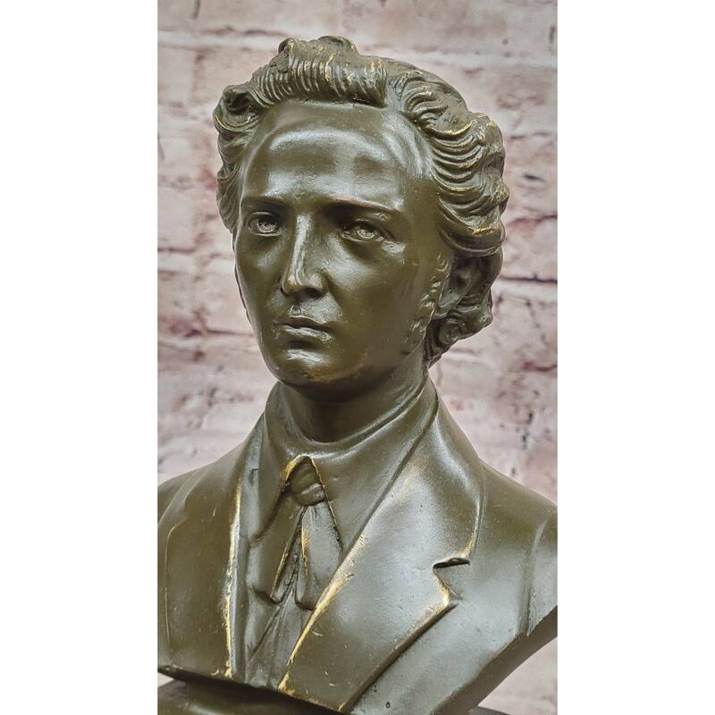 Frédéric Chopin Bronze Bust Sculpture On Marble Base