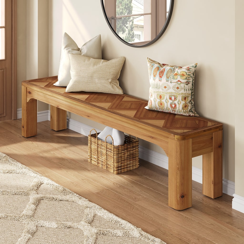 Solid Wood Entryway Bench, 63" Shoe Bench, End of Bed Bench Stool for Bedroom, Entryway, Hallway, Living Room