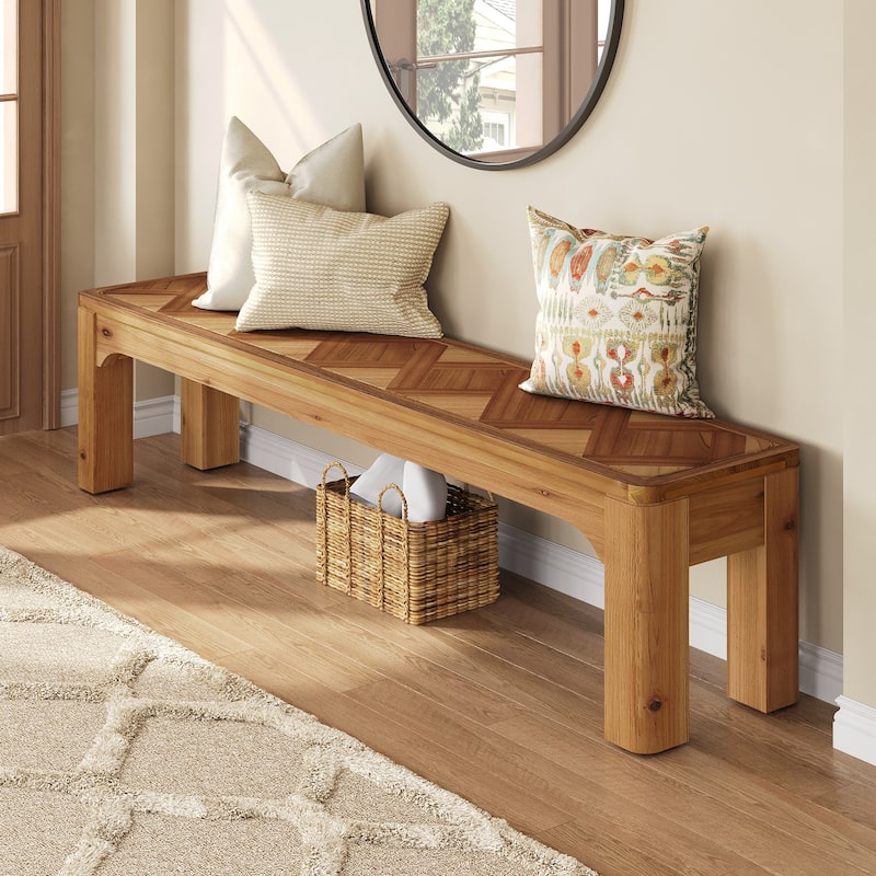 Solid Wood Entryway Bench, 63" Shoe Bench, End of Bed Bench Stool for Bedroom, Entryway, Hallway, Living Room