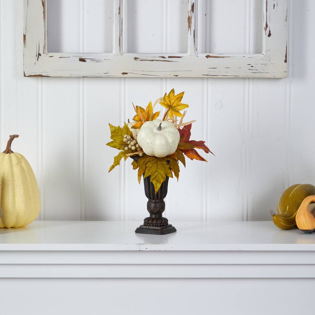 Fall Pumpkin with Berries Artificial Arrangement Decorative Urn