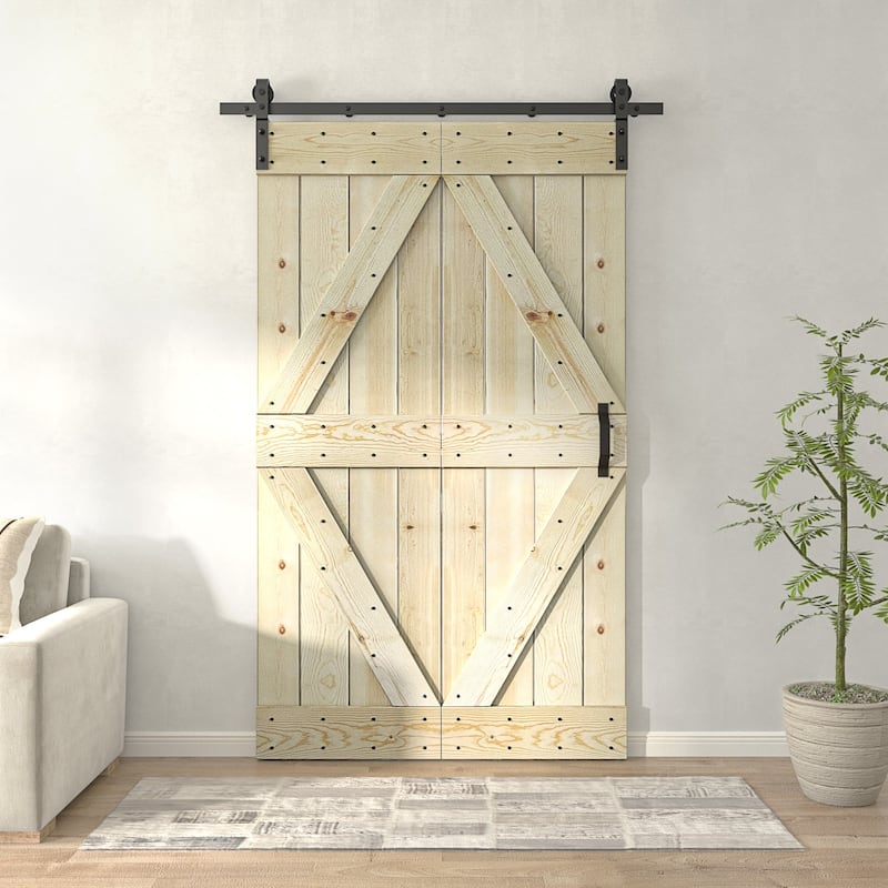 Coast Sequoia 30in./36in./48in./60in./72in. x 84in. Embossing Pine Wood Bi-Fold Barn Door With Sliding Hardware Kit