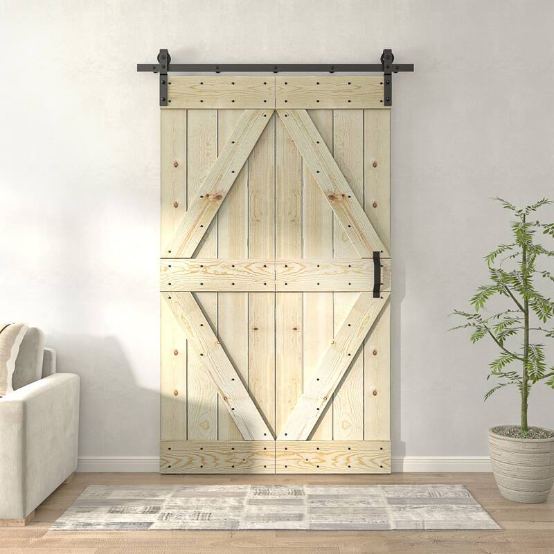Coast Sequoia 30in./36in./48in./60in./72in. x 84in. Embossing Pine Wood Bi-Fold Barn Door With Sliding Hardware Kit