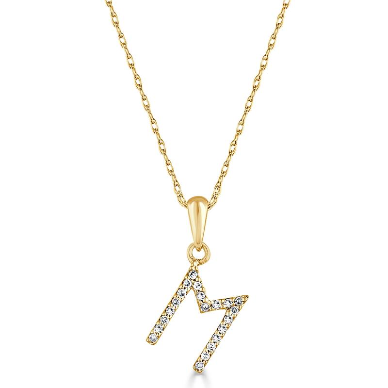 Joelle Collection 1/10 ctw Diamond Initial Pendant Necklace 14K Gold adjustable 16 to 18 inch Chain - Personalized Gift - M - Yellow