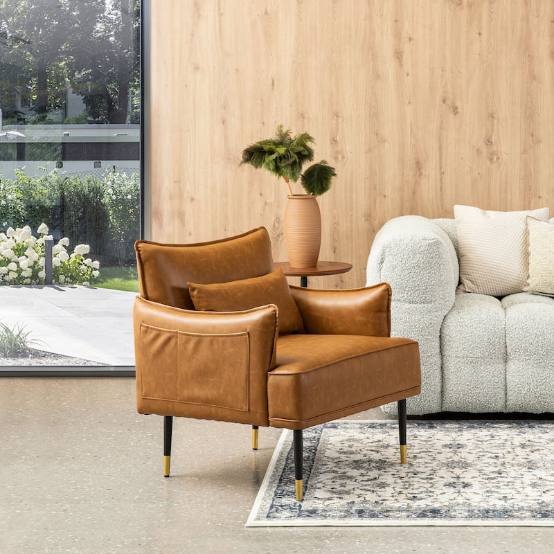 Glitzhome Set of 2 29.5"W Mid-Century Modern Leatherette Armchairs With Side Pocket - 29.5" W x 32" H x 28.75" D