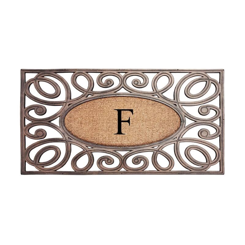 A1HC Rubber and Coir Elegant Circles Monogrammed Double Door Doormat 23"X38"