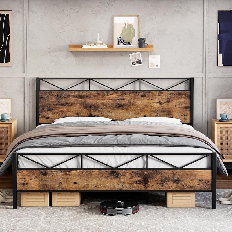 Bed Frame with Headboard - Brown - King