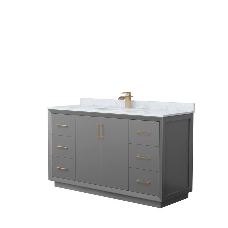 Strada 60-Inch Single Vanity Set, Carrara Marble Top - Dark Gray, Bronze Trim, Carrara Marble Top