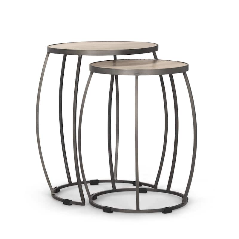 HomeRoots Set of Two Cream and Black Solid Wood and Iron Oval Nested Tables - 21.00 in. x 26.00 in. x 22.00 in.