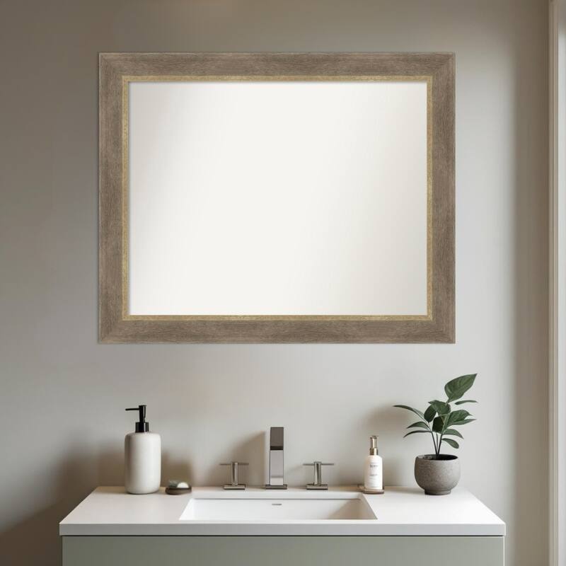 Driftwood Tan Non-Beveled Wood Framed Bathroom Vanity Wall Mirror - Driftwood Tan