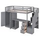 preview thumbnail 8 of 7, Gray Twin Size Loft Bed with Wardrobe and Staircase, Desk and Storage Drawers and Cabinet in 1