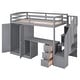 preview thumbnail 8 of 28, Wooden Twin Size Loft Kids Bed with Wardrobe, Desk, Storage Drawers, Staircase & Cabinet, Space-Saving Modern Design, Grey