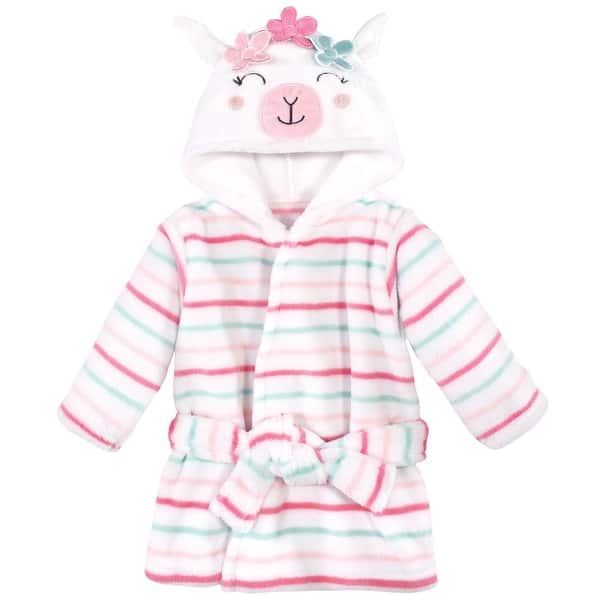 slide 1 of 1, Hudson Baby Infant Girl Plush Animal Face Bathrobe, Flower Llama, 0-9 Months - Flower Llama - 0-9 Months 0-9 Months - Flower Llama