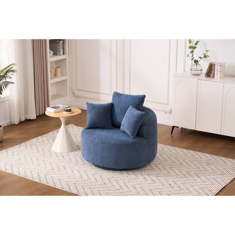 Oversized Swivel Round Barrel Chair, Ergonomic Single Sofa Chair, Upholstered Accent Chair with 3 Removable Pillows