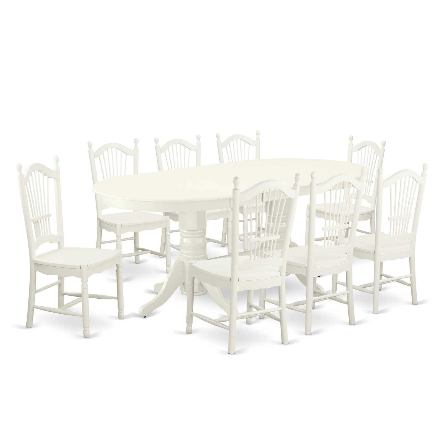 9-Piece Kitchen Dining Set - Linen White Table & Chairs - Modern Oval Table with Leaf - 76.3