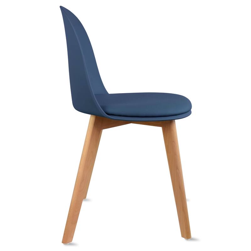 Set of 4 Plastic Dining Chairs Padded Cushion Faux Leather Wooden Legs For Kitchen Waiting Room Outdoor Party