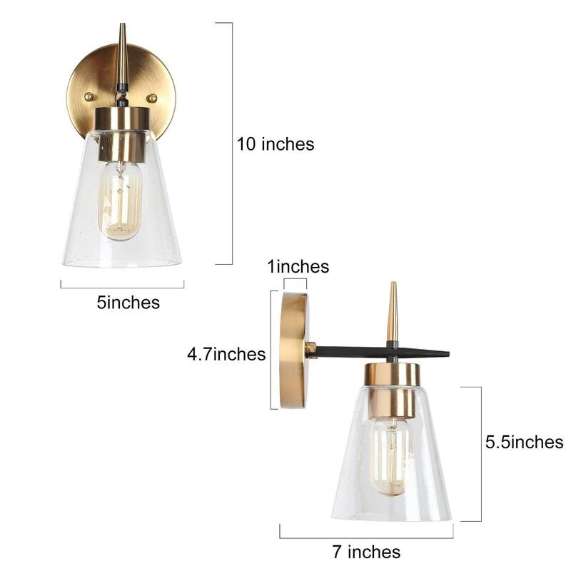 Aditi Mid-century Modern Black Brass Bathroom Sconce for Powder Room with Seeded Glass - L 5" * W 7"* H 10"