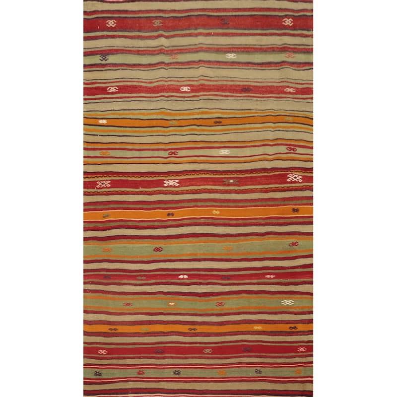 Hand Woven Oriental 100% Wool Carpet Southwestern Tribal Multi-Colored Kilim Area Rug - 8' 2'' X 4' 9''