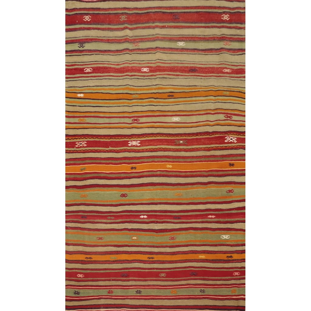 Hand Woven Oriental 100% Wool Carpet Southwestern Tribal Multi-Colored Kilim Area Rug - 8' 2'' X 4' 9''