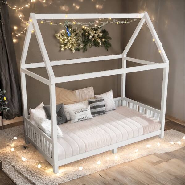 slide 2 of 12, Twin House Bed with Guardrail and LED, White White