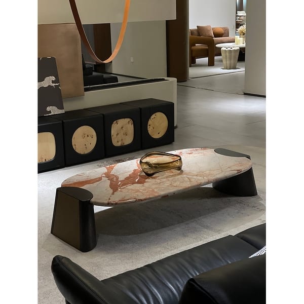 slide 2 of 5, Luxury Coffee Table with Bulgari Red Honed Marble Top and Black Stainless Steel Base, Modern Contemporary Living Room Table