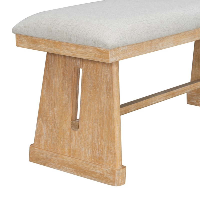 59.8" Farmhouse Dining Table with 4 Upholstered Chairs and 1 Padded Bench