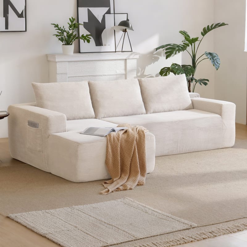 96.9" L-Shaped Corduroy Sectional Sofa, No Assembly Required