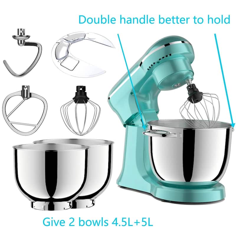 5L+4.5L Electric Food Mixer with timing, 12 Speeds Portable Lightweight Kitchen Mixer for Daily Use