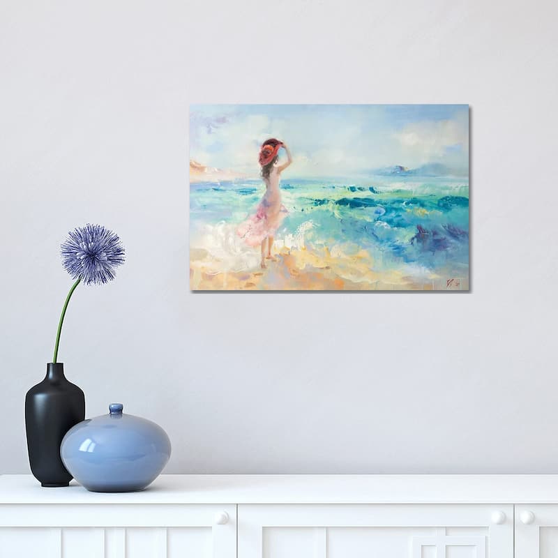 iCanvas "Girl In Red Hat On The Beach" by Katharina Valeeva Canvas Print - 12x18x1.5