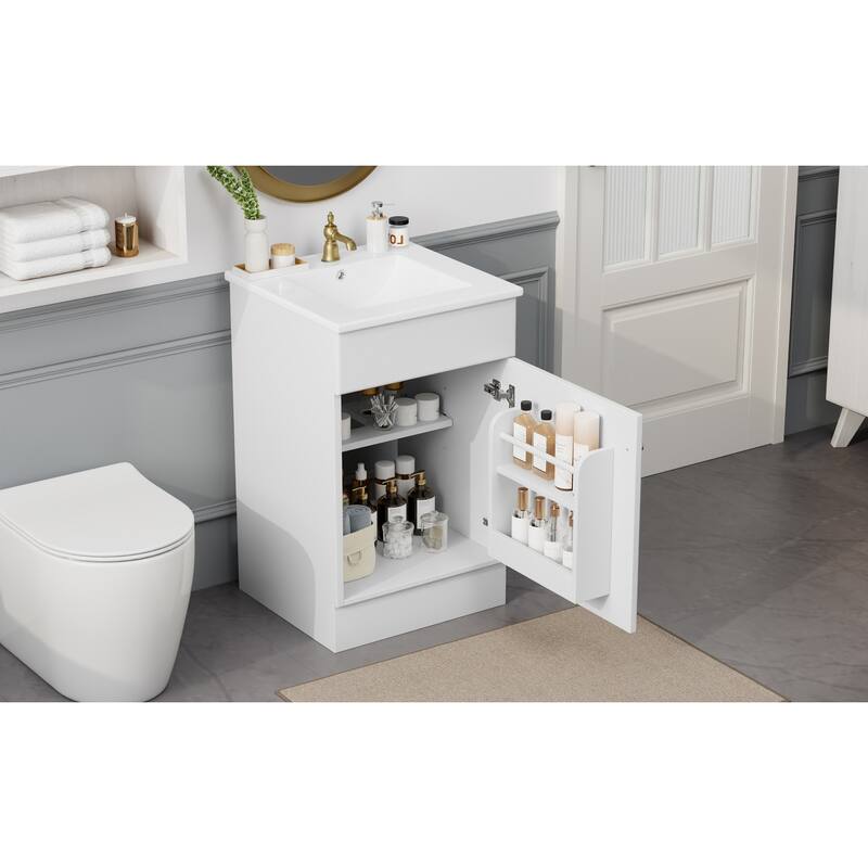 20" Bathroom Vanity With Sink, Vanity Cabinet With Door Shelf And Adjustable Shelf