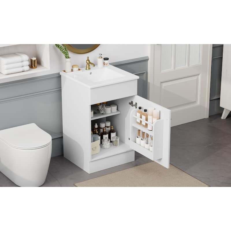 Bathroom Vanity with Sink, Vanity Set with Adjustable Shelf, Bathroom Cabinet with Storage Rack and Soft Closing Door