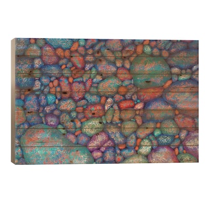 A Few Red Fancy Rocks Print On Wood by Nancy Eckels - Multi-Color