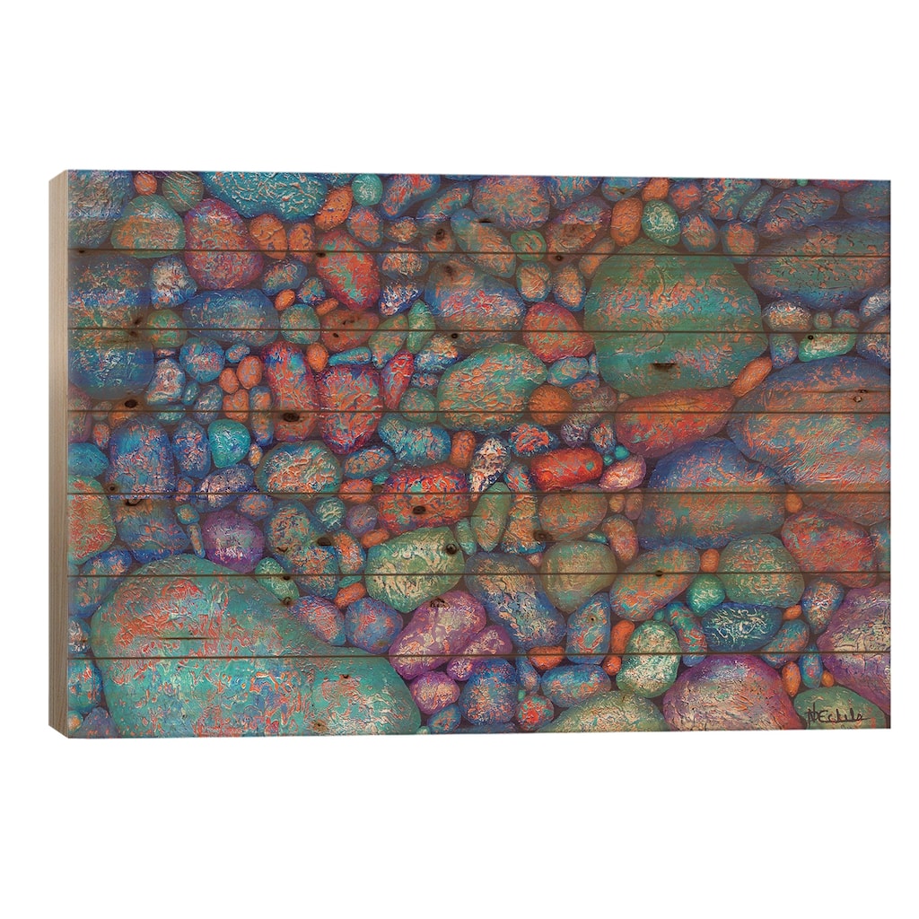 A Few Red Fancy Rocks Print On Wood by Nancy Eckels - Multi-Color