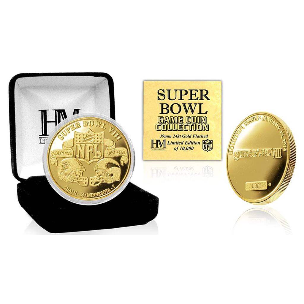 Dolphins vs Vikings Super Bowl VIII Commemorative Gold Flip Coin