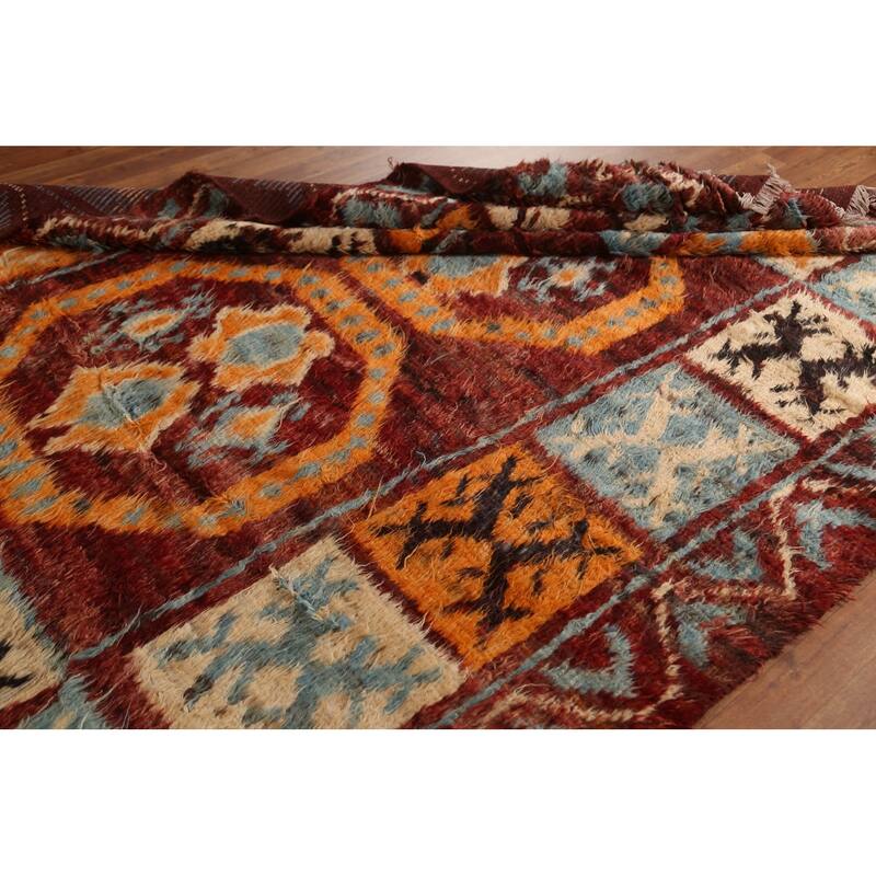 Hand Knotted Oriental 100% Wool Carpet Modern Tribal Red Moroccan Area Rug - 9' 9'' X 6' 8''