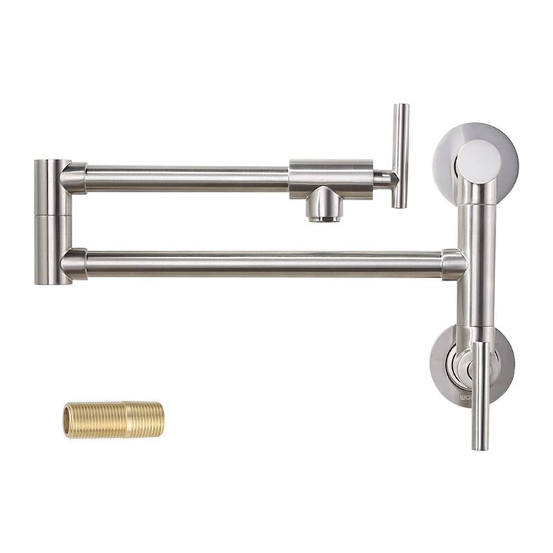 WOWOW Wall Mounted Pot Filler with Control Double Joint Swing Arm - Brushed Nickel