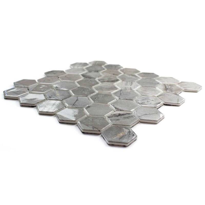 The Tile Life Eterna Hex 2x2 Denver Grey Glass Mosaic Floor, Backsplash & Wall Tile