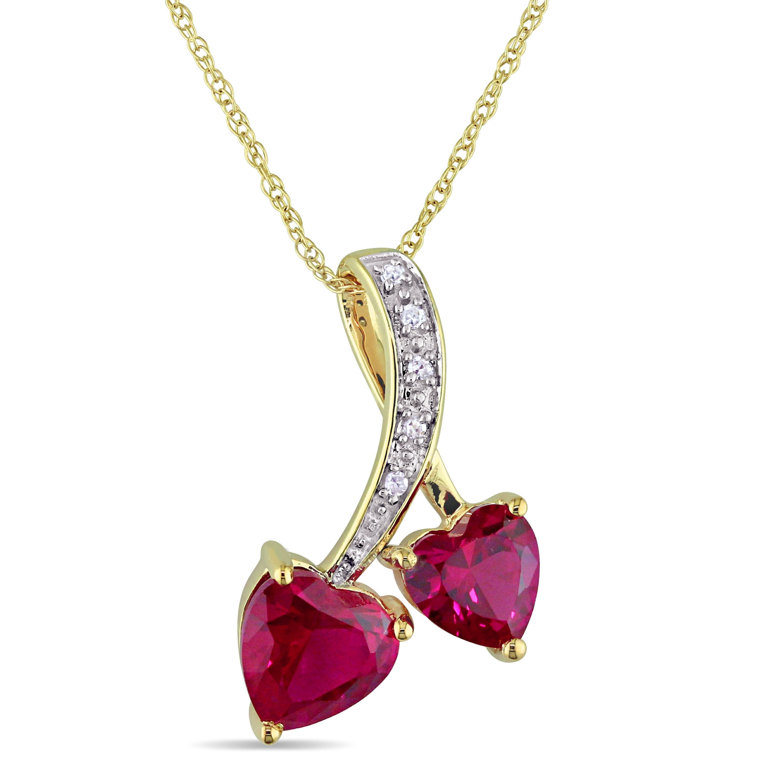 Miadora 10k Gold Created Ruby and Diamond Accent Double Heart Necklace