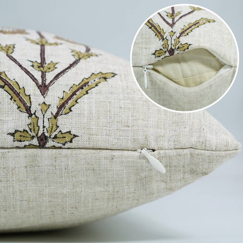 Fabdivine Cushioncase Handmade Block Print Floral 14x20 Pillow Cover Boho Farmhouse Fall Brown Viscose Linen, Amitabh