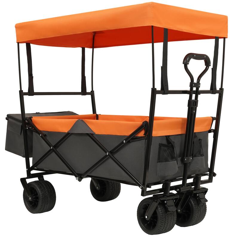 480lb Collapsible Wagon with Canopy & Mosquito Net - 7" All-Terrain Wheels, Lightweight Design, Orange