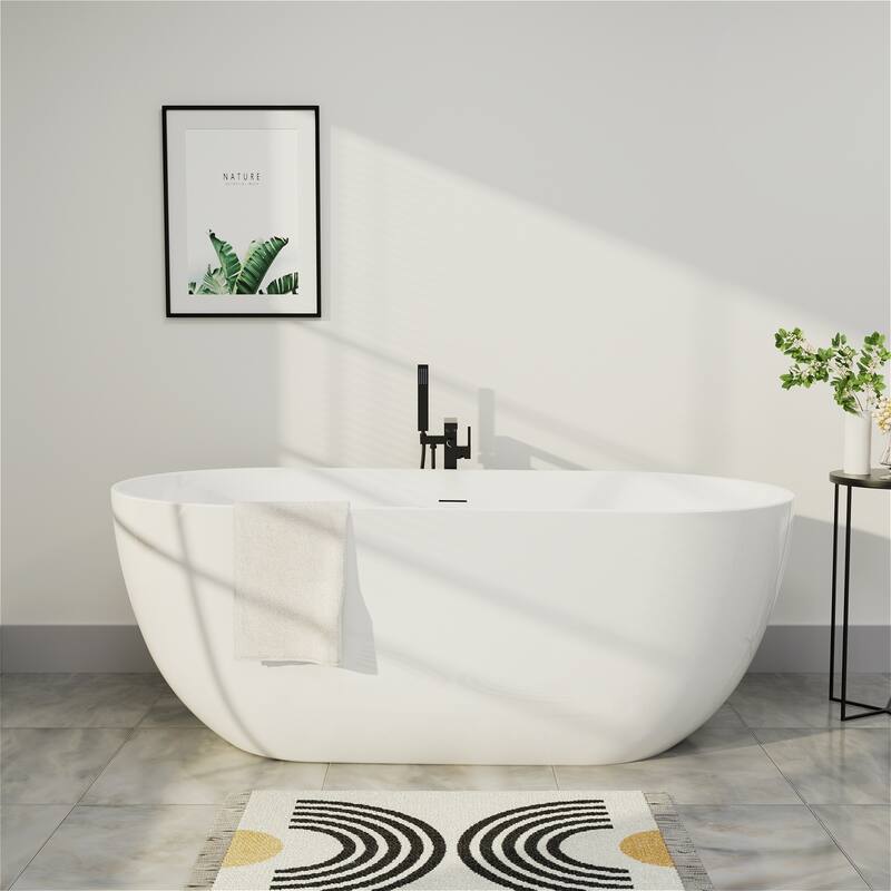 67 in. Acrylic Freestanding Bathtub Flatbottom Soaking Tub - White